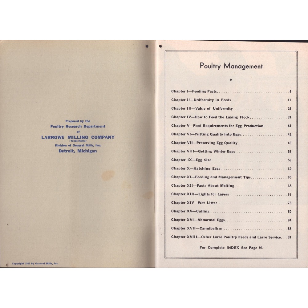 Vintage 1937 Poultry Management Handbook Larrowe Milling Co General Mills Book - Picture 2 of 2